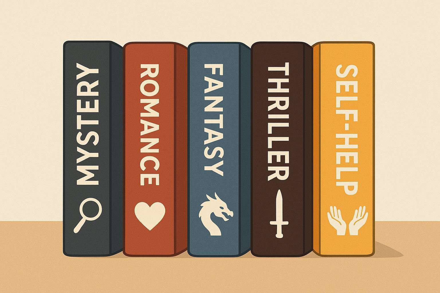 Books arranged by popular genres