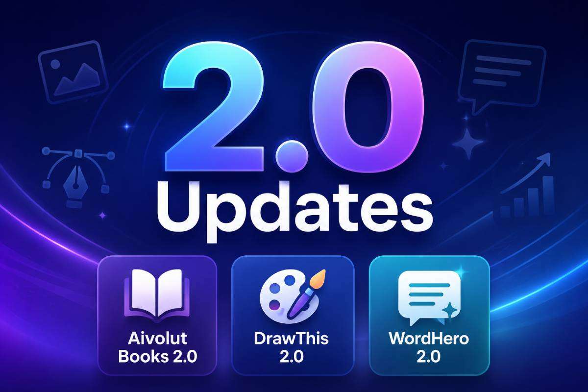 Aivolut Books, DrawThis, and WordHero 2.0 Updates