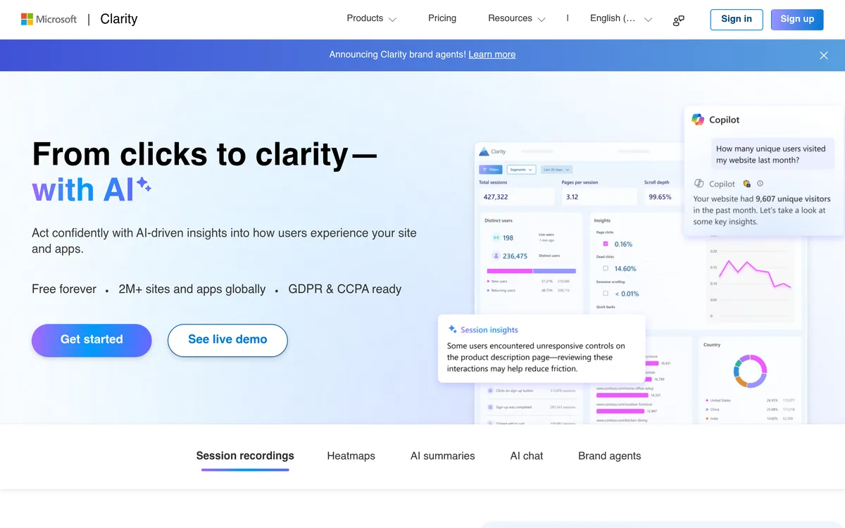 Microsoft Clarity screenshot