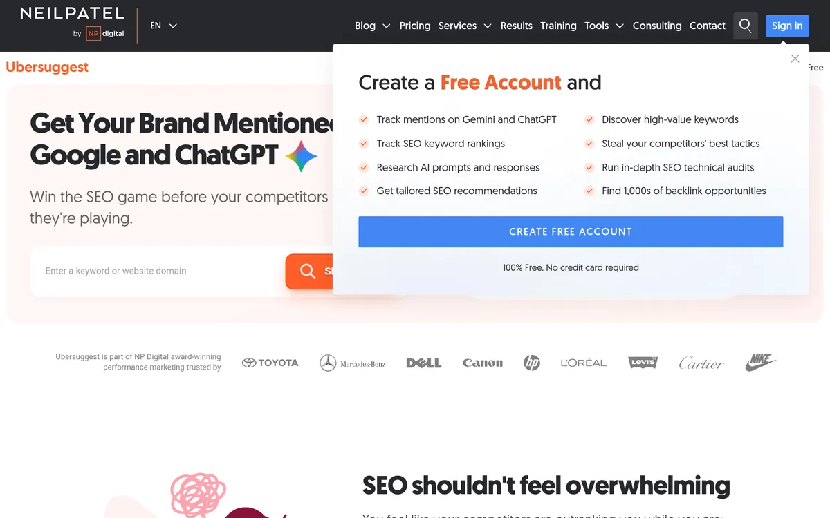 Ubersuggest screenshot