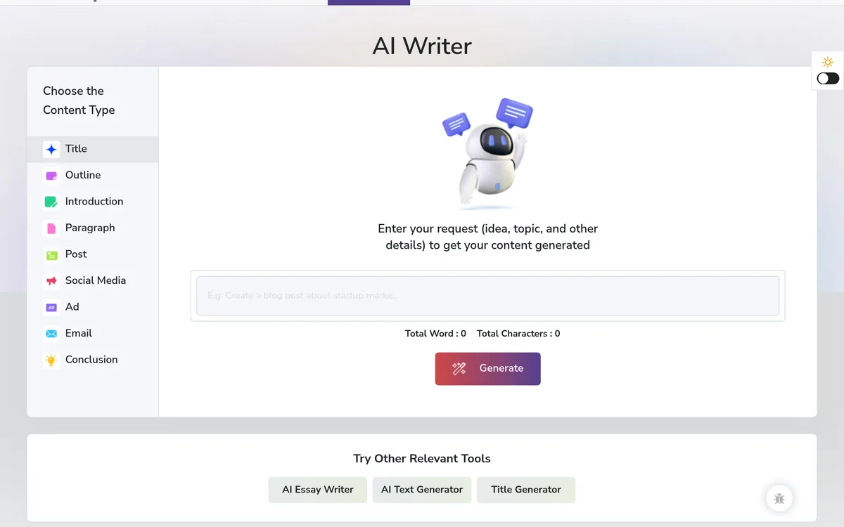 Smallseotools' AI Writer screenshot